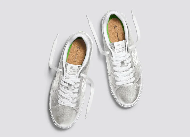 SALVAS Metallic Silver Leather White Logo Sneaker Women - Image 7