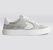SALVAS Metallic Silver Leather White Logo Sneaker Women - Image 9