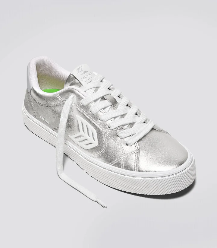SALVAS Metallic Silver Leather White Logo Sneaker Women - Image 10