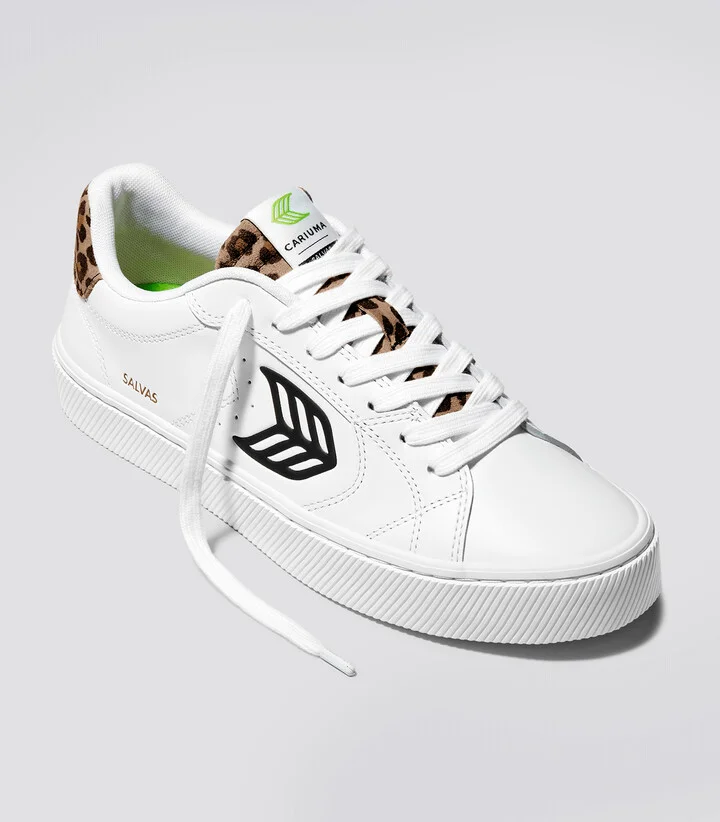 SALVAS White Leather Black Logo Leopard Print Sneaker Men - Image 2