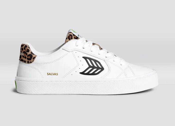 SALVAS White Leather Black Logo Leopard Print Sneaker Men - Image 3