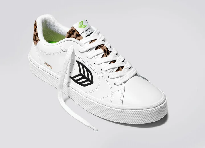 SALVAS White Leather Black Logo Leopard Print Sneaker Men - Image 4