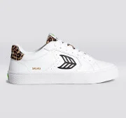 SALVAS White Leather Black Logo Leopard Print Sneaker Men - Image 10