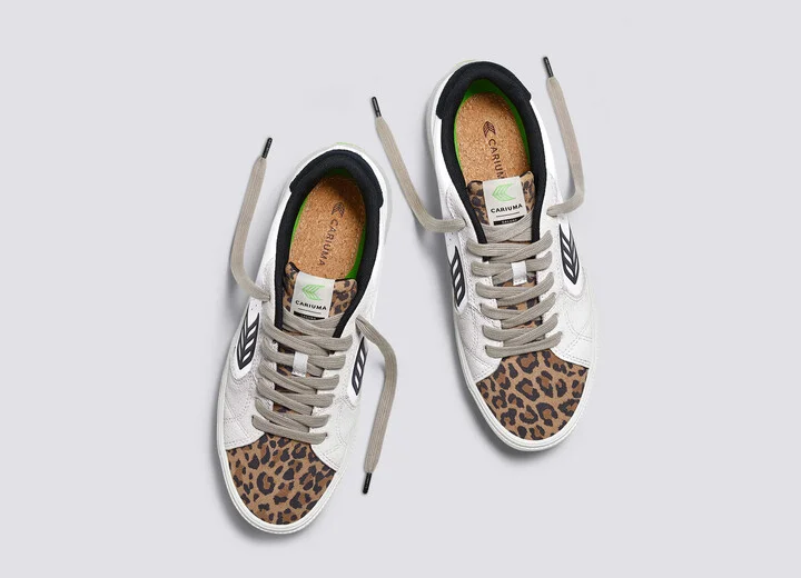 SALVAS White Leather Leopard Print Suede Black Logo Sneaker Women - Image 8