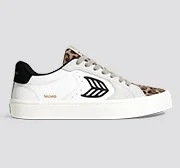 SALVAS White Leather Leopard Print Suede Black Logo Sneaker Women - Image 10
