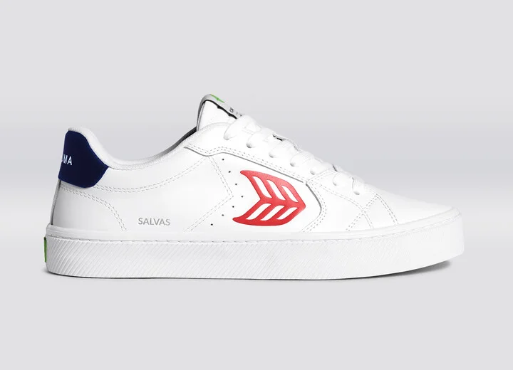 SALVAS White Leather Red Logo Navy Sneaker Men - Image 3
