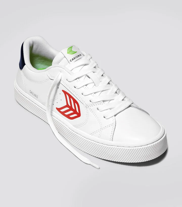 SALVAS White Leather Red Logo Navy Sneaker Men - Image 11