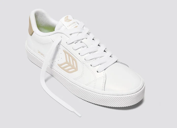 SALVAS White Leather Shifting Sand Logo Sneaker Women - Image 4