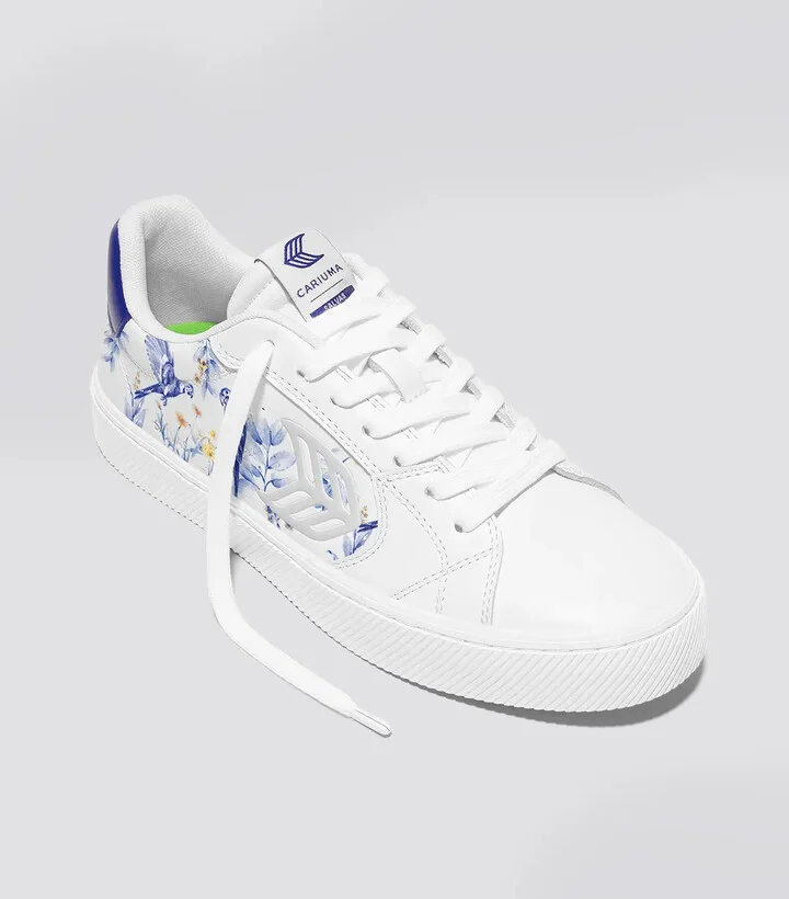 Salvas White Leather Spectrum Blue Parrot Print Sneaker Men - Image 2