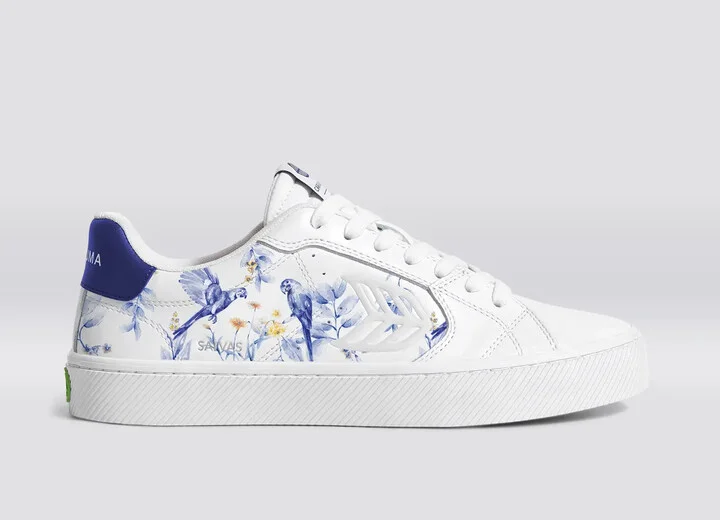 Salvas White Leather Spectrum Blue Parrot Print Sneaker Men - Image 3