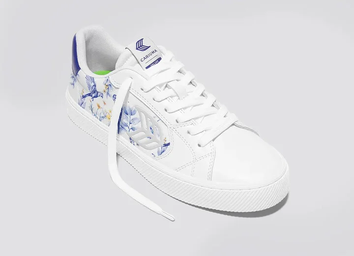 Salvas White Leather Spectrum Blue Parrot Print Sneaker Men - Image 4