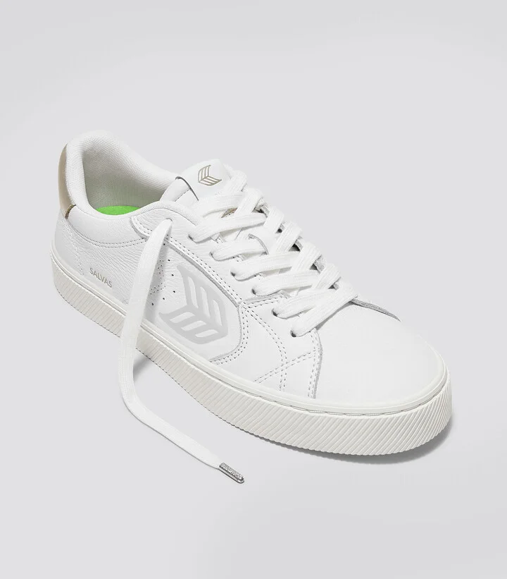 SALVAS White Premium Leather Ice Logo Metallic Gold Sneaker Men - Image 2