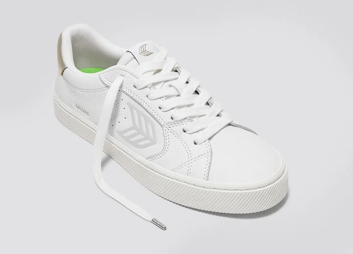 SALVAS White Premium Leather Ice Logo Metallic Gold Sneaker Men - Image 4