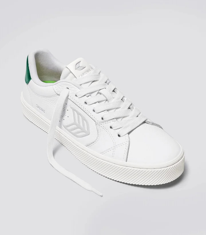 SALVAS White Premium Leather Ice Logo Metallic Green Sneaker Men - Image 2