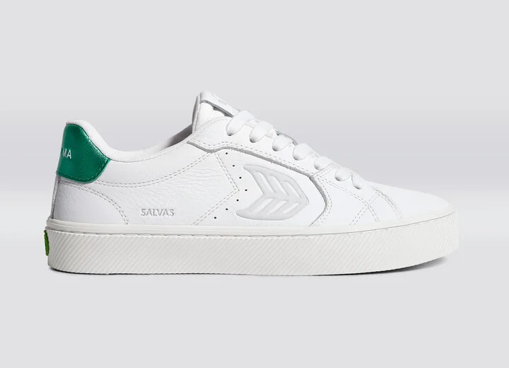 SALVAS White Premium Leather Ice Logo Metallic Green Sneaker Men - Image 3