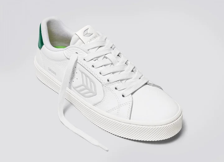 SALVAS White Premium Leather Ice Logo Metallic Green Sneaker Men - Image 4
