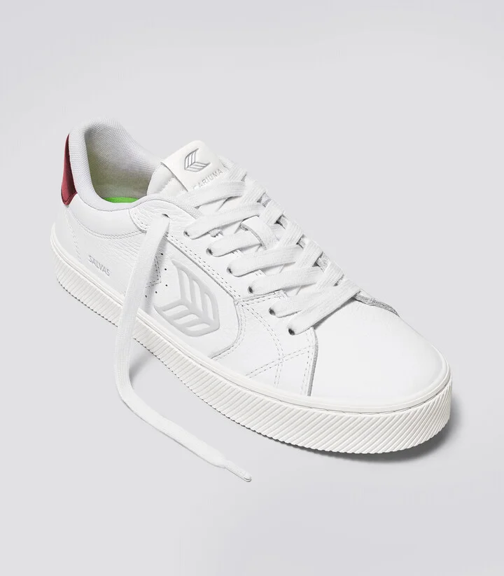 SALVAS White Premium Leather Ice Logo Metallic Red Sneaker Men - Image 2