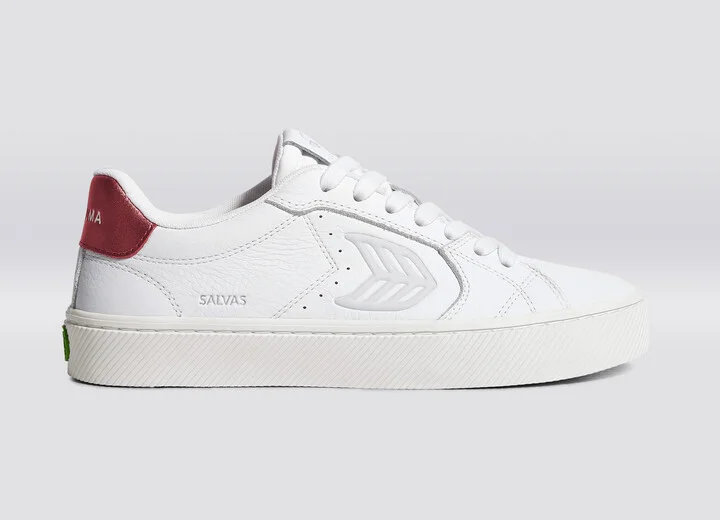 SALVAS White Premium Leather Ice Logo Metallic Red Sneaker Men - Image 3