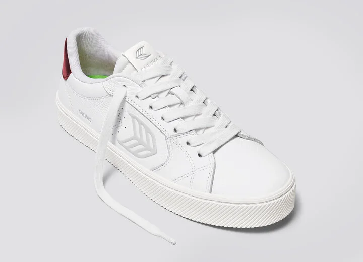 SALVAS White Premium Leather Ice Logo Metallic Red Sneaker Men - Image 4