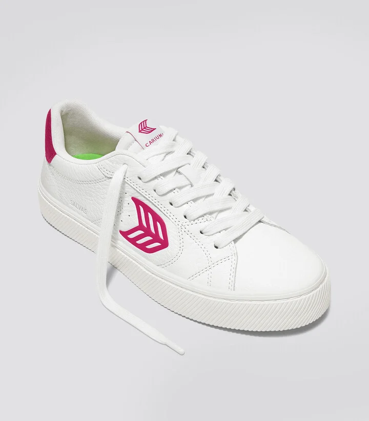 SALVAS White Premium Leather Jazzy Pink Logo Sneaker Men - Image 2