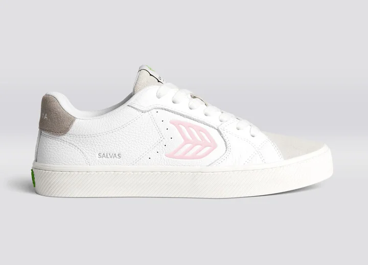 SALVAS White Premium Leather Vintage White Suede Rose Logo Sneaker Men - Image 3