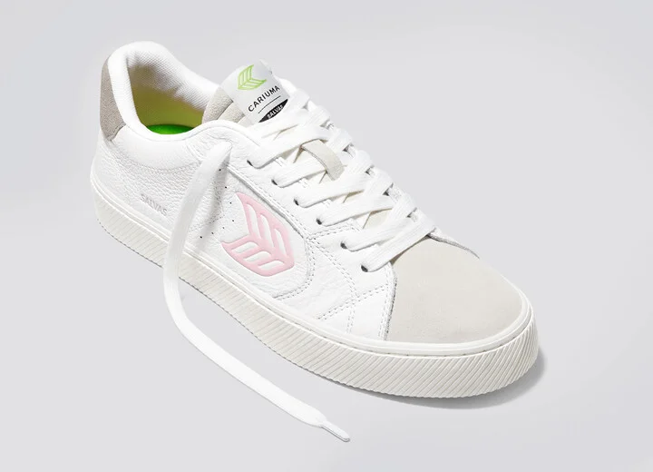 SALVAS White Premium Leather Vintage White Suede Rose Logo Sneaker Men - Image 4