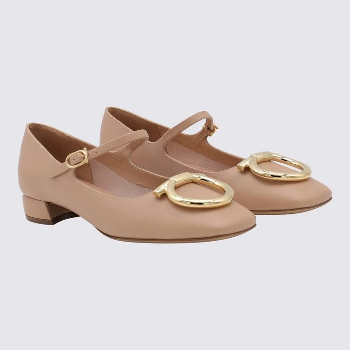 Salvatore Ferragamo Beige Leather Marry Pumps - Image 2