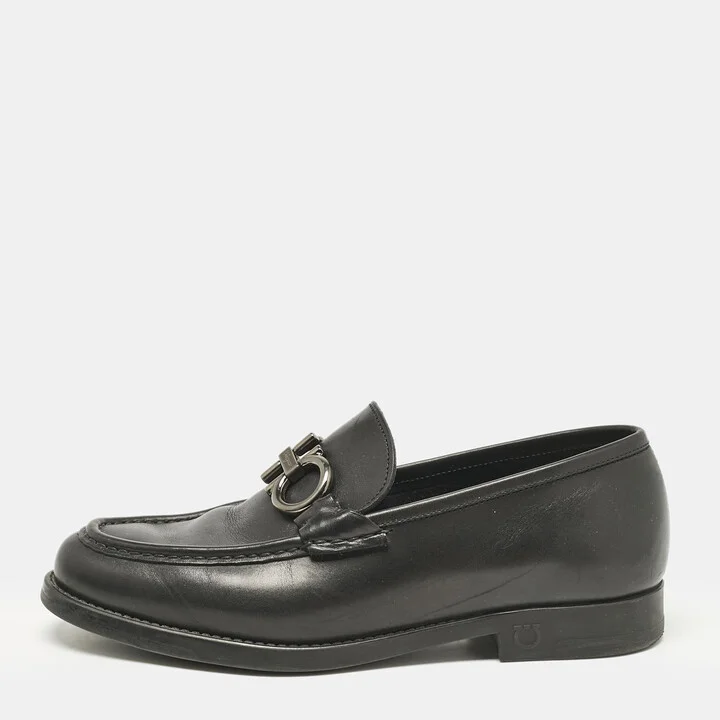 Salvatore Ferragamo Black Leather Double Gancio Loafers Size 39.5