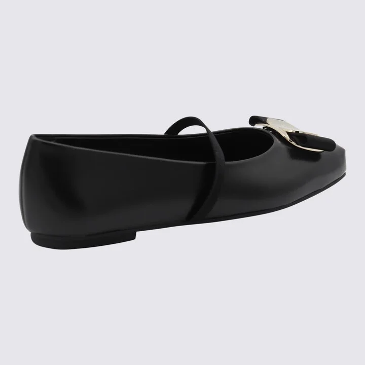 Salvatore Ferragamo Black Leather Flats - Image 2