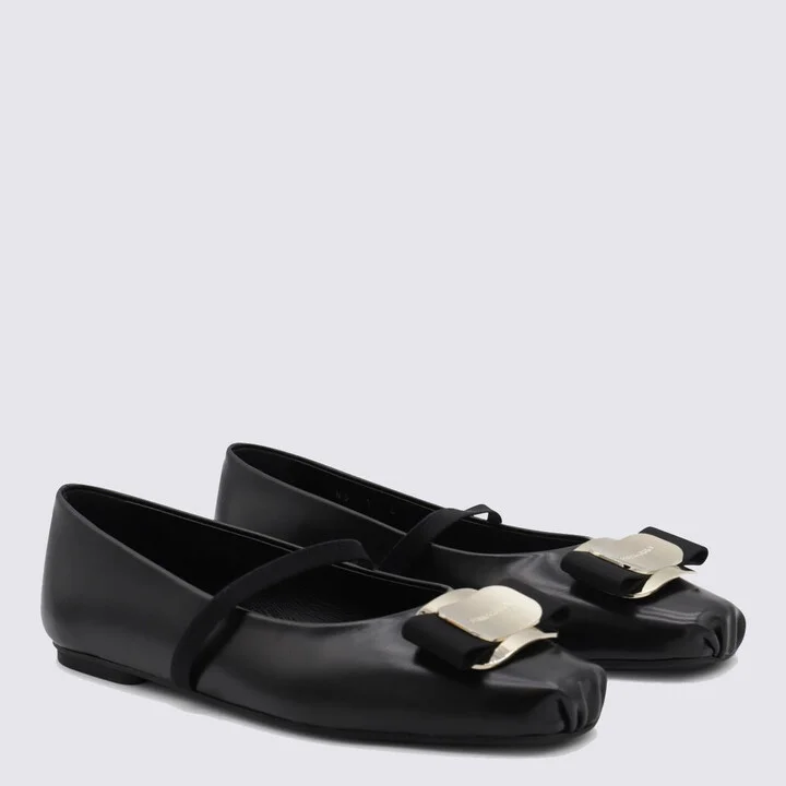 Salvatore Ferragamo Black Leather Flats - Image 3