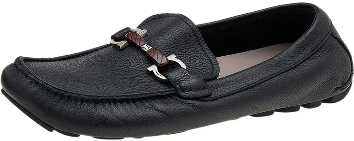 Salvatore Ferragamo Black Leather Gancini Bit Slip On Loafers Size 43