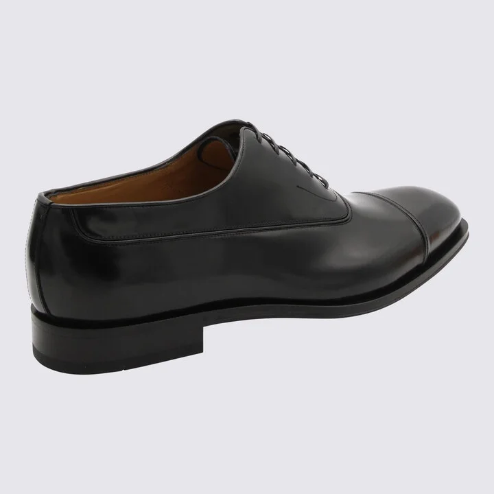 Salvatore Ferragamo Black Leather Lace Up Shoes - Image 2