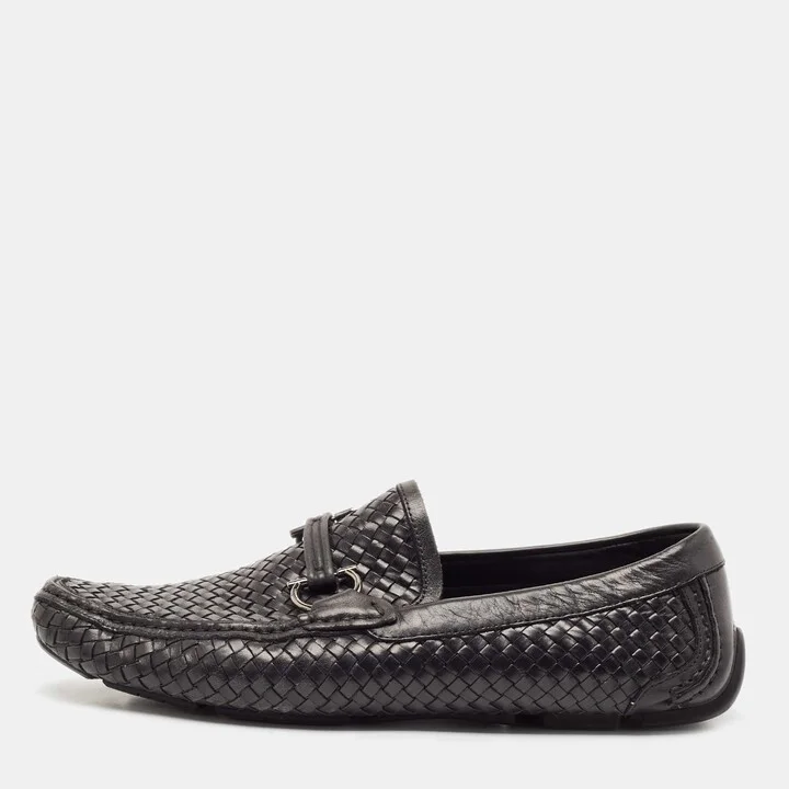 Salvatore Ferragamo Black Woven Leather Parigi Gancio Bit Loafers Size 43