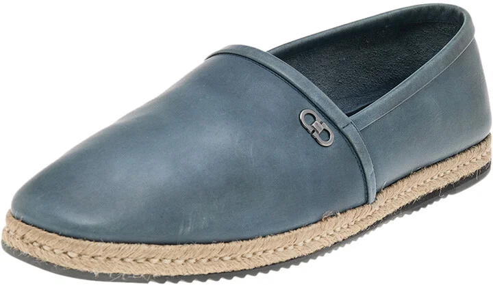 Salvatore Ferragamo Blue Leather Slip on Espadrilles Size 43
