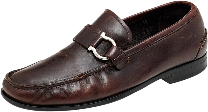 Salvatore Ferragamo Brown Leather Gancio Slip On Loafers Size 40
