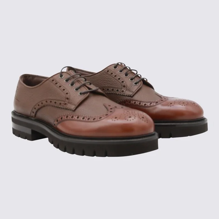 Salvatore Ferragamo Brown Leather Lace Up Shoes - Image 2