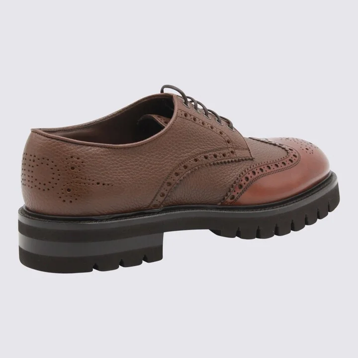Salvatore Ferragamo Brown Leather Lace Up Shoes - Image 3