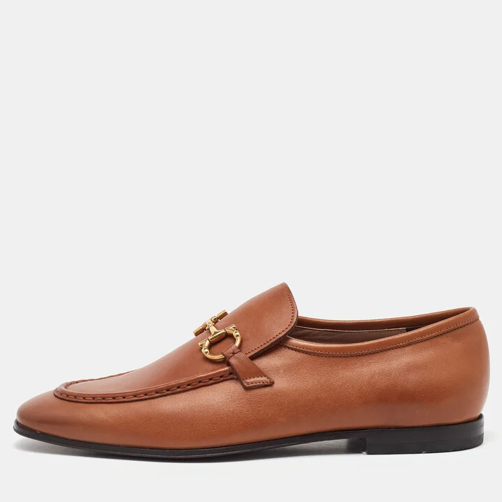 Salvatore Ferragamo Camel Brown Leather Gancini Penny Loafers Size 44
