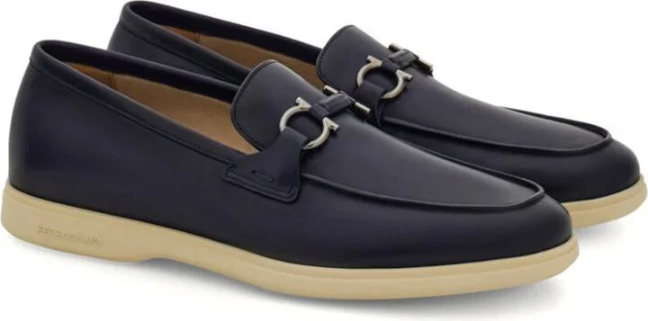Salvatore Ferragamo Cosimo Leather Casual Loafers With Gancini Buckle Shoes - Image 2