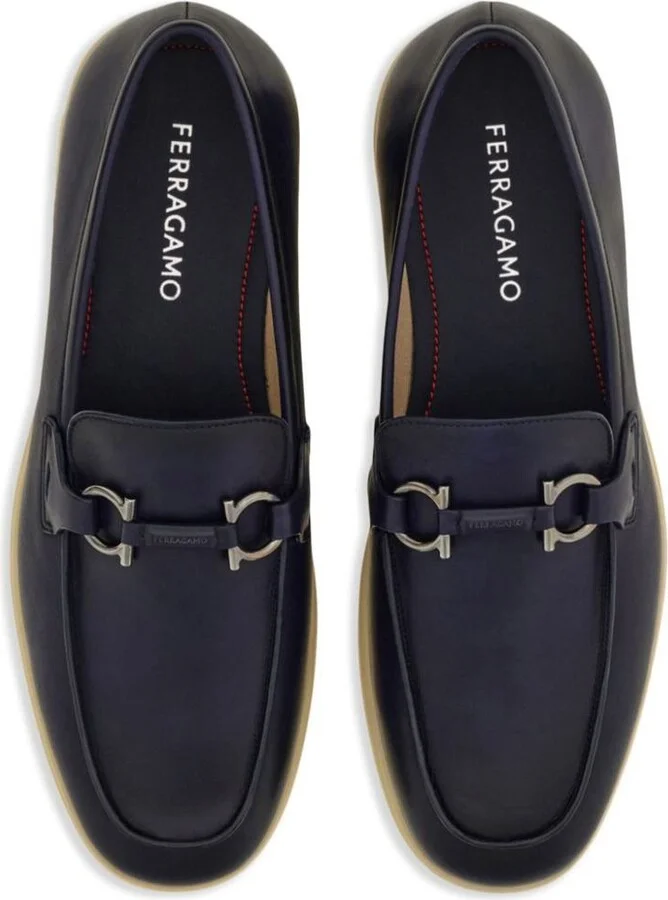 Salvatore Ferragamo Cosimo Leather Casual Loafers With Gancini Buckle Shoes - Image 4