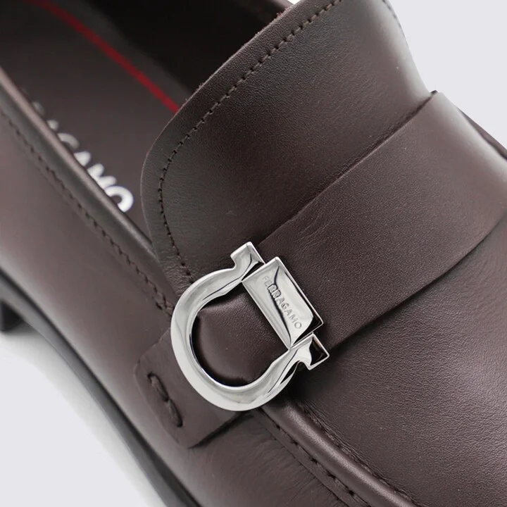 Salvatore Ferragamo Dark Brown Leather Gancini Loafers - Image 3