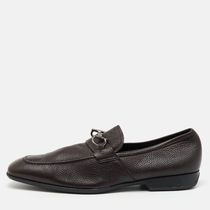 Salvatore Ferragamo Dark Brown Leather Gancini Penny Loafers Size 46