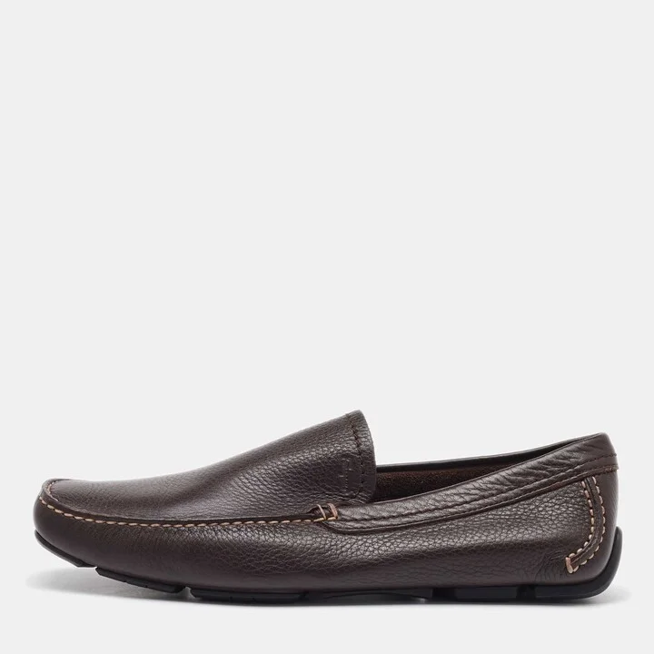 Salvatore Ferragamo Dark Brown Leather Slip On Loafers Size 41.5
