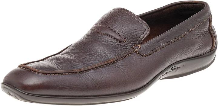 Salvatore Ferragamo Dark Brown Leather Slip On Penny Loafers Size 41.5