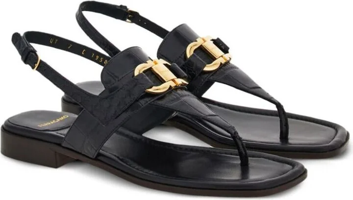 Salvatore Ferragamo Gancini Leather Thong Sandals - Image 2