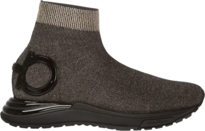 SALVATORE FERRAGAMO Gardena Women's 726011 BLK Metallic Sock Sneaker