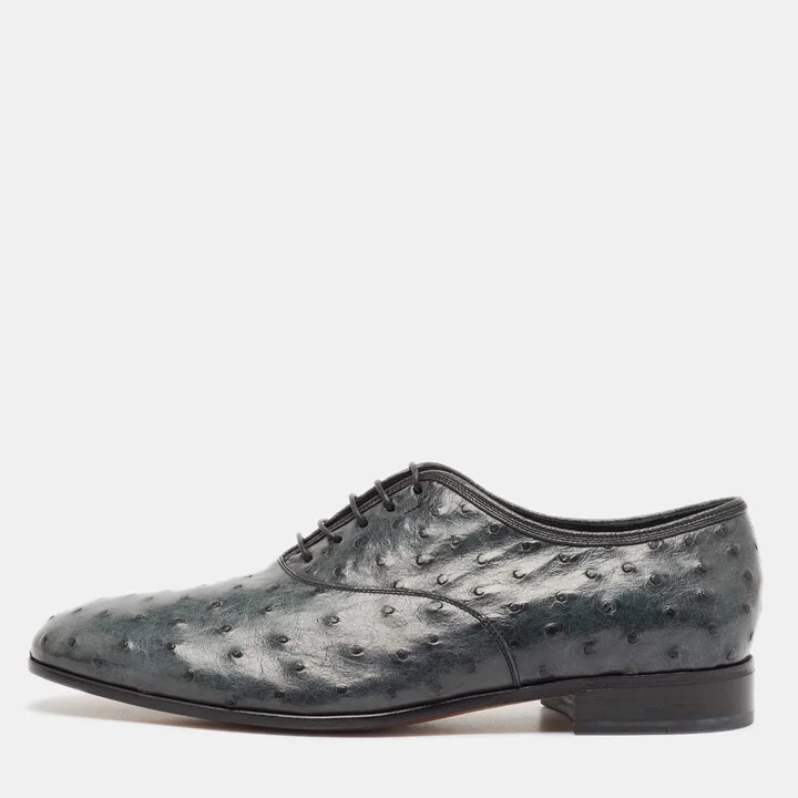 Salvatore Ferragamo Grey Ostrich Leather Gris Oxfords Size 41.5
