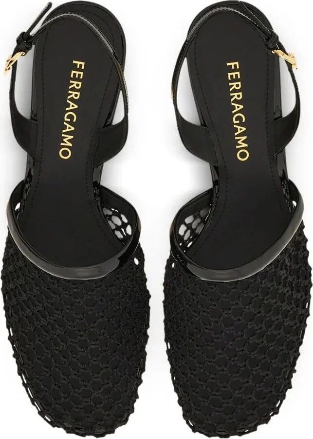 Salvatore Ferragamo Kay 40 Mesh And Leather Slingback Shoes - Image 5