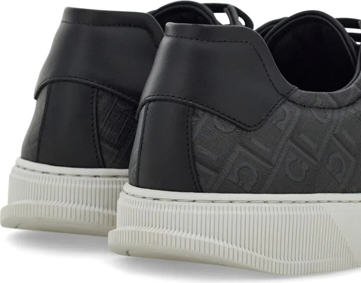 Salvatore Ferragamo Leather And Jacquard Fabric Monogram Clayton Sneakers Shoes - Image 3