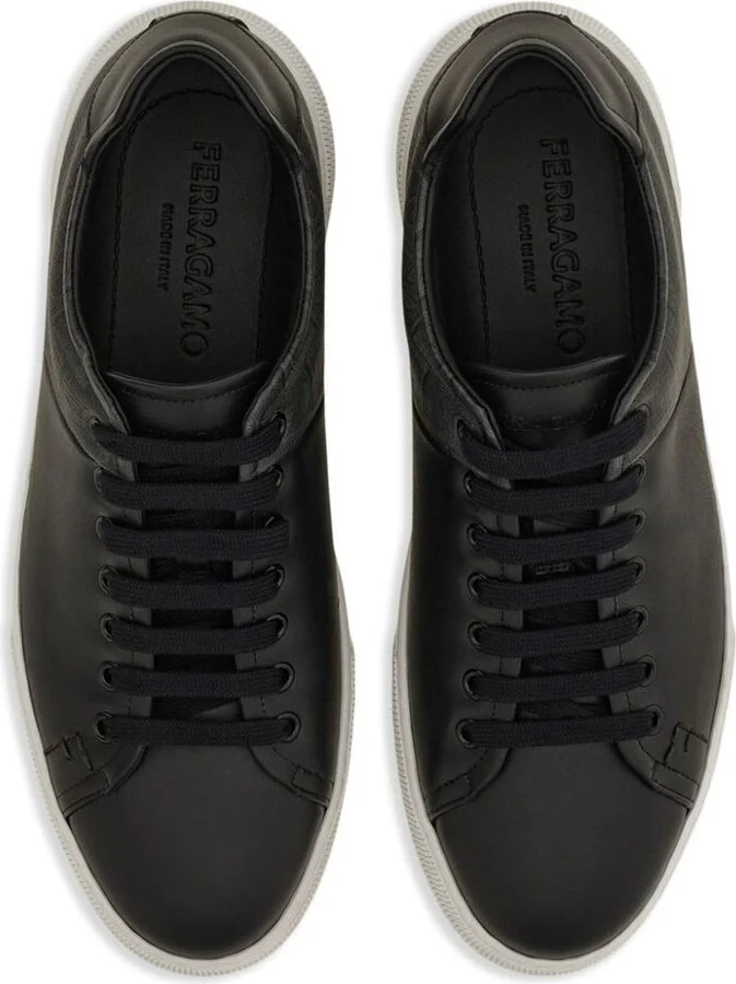 Salvatore Ferragamo Leather And Jacquard Fabric Monogram Clayton Sneakers Shoes - Image 5